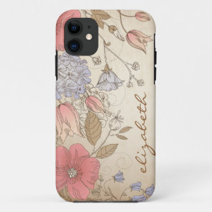 Coque Case-Mate Pour iPhone Pourpre vintage et le rouge fleurit la caisse de
