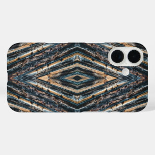 Coque Pour iPhone 16 Poutres en bois bleues et brunes Photo Perspective
