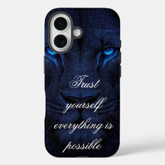 Coque Pour iPhone 16 Powerful Blue Lion Motivational iPhone Wallpaper