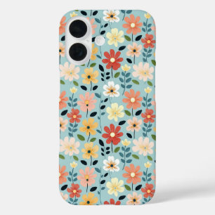 Coque Pour iPhone 16 Prairie de fleurs sauvages dessinées à la main ave