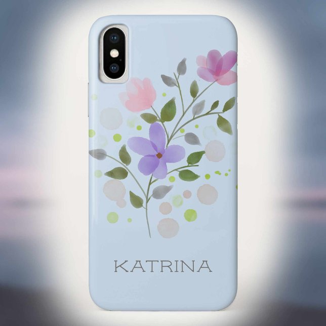 Coques Case-Mate iPhone Premier nom initial plus Katrina avec fleurs (Créateur téléchargé)