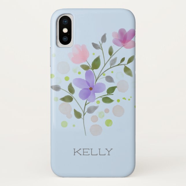 Coques Case-Mate iPhone Première initiale plus nom Kelly avec des fleurs (Dos)
