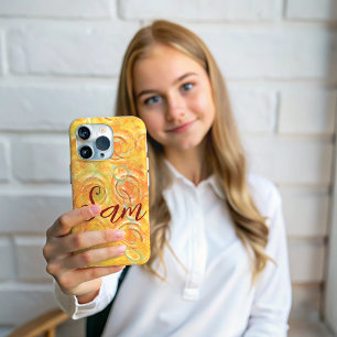 Coque iPhone 16 Pro Max Prénom   Motif du cercle artistique Orange Grunge