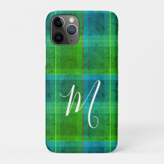 Case-Mate iPhone Case Préparation chic initiale vert et bleu tartan carr