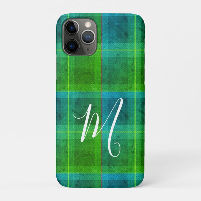 Coques Case-Mate iPhone Préparation chic initiale vert et bleu tartan carr (Dos)