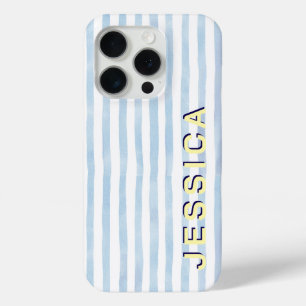 Coque Case-Mate iPhone Préparé bleu rayé nom personnalisé