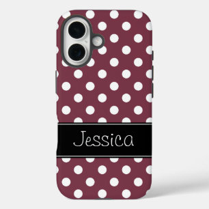 Coque Pour iPhone 16 Preppy Bourgogne et Pois blancs Personnalisé