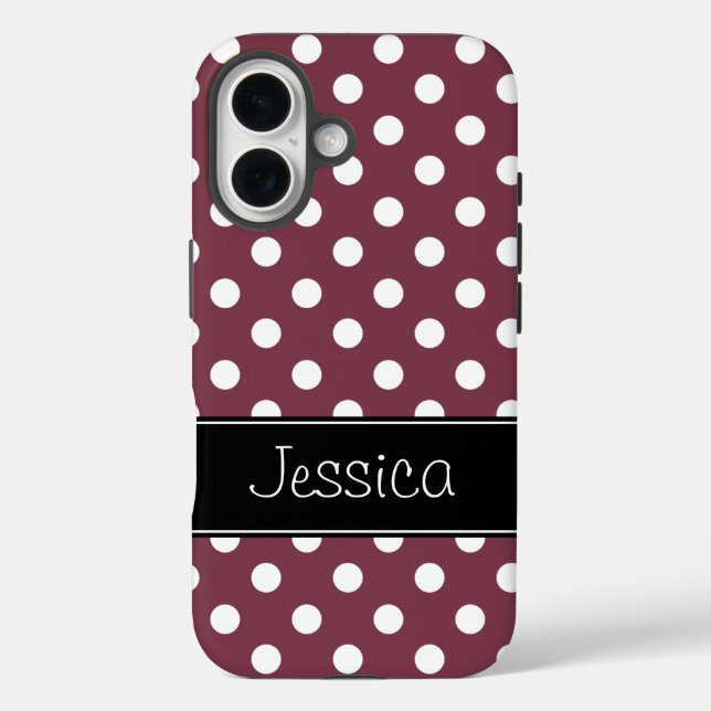 Coques Case-Mate iPhone Preppy Bourgogne et Pois blancs Personnalisé (Verso)