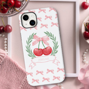 Coque Case-Mate iPhone Preppy Cherries Pink Bows Laurel Wreath Nom du log