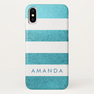 Coques Pour iPhone Preppy chic BLUE PARTIES SCINTILLANT rayée personn