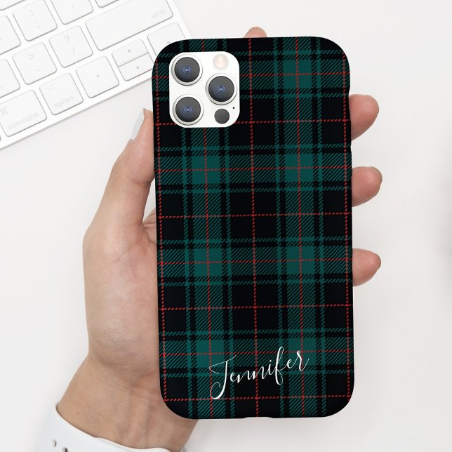 Coques Case-Mate iPhone Preppy Dark Green Tartan Plaid Nom Téléphone Boîti (Créateur téléchargé)