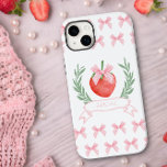Coque Case-Mate iPhone Préppy fraise rose En vichy vaches Personnalisé<br><div class="desc">Coque iphone personnalisé avec coquette preppy esthétique en rose et blanc. Le design présente une fraise avec arc en vichy rose, encadrée d'une couronne de laurier de style logo, une bannière de nom et des bordures motifs d'arcs roses pour correspondre au logo de la fraise. Conçu pour l'iPhone 14 Plus...</div>