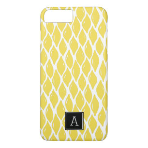 Coque iPhone 8 Plus/7 Plus Preppy jaune citron noir Monogramme personnalisé