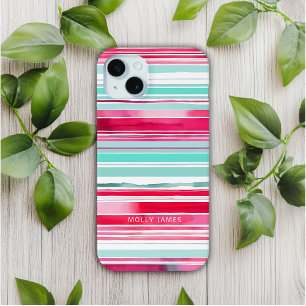 Coque Case-Mate iPhone Préppy moderne Cyan Magenta Nom personnalisé