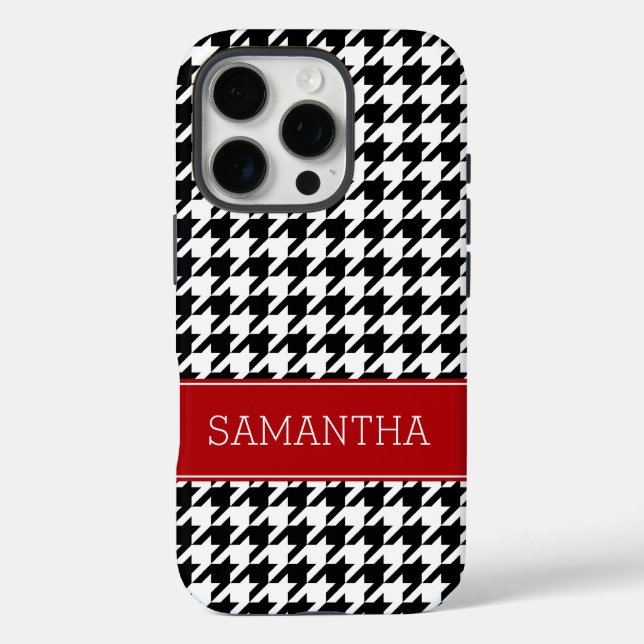 Coques Case-Mate iPhone Preppy Red et Black Houndstooth Personnalisé (Verso)