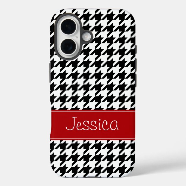 Coques Case-Mate iPhone Preppy Red et Black Houndstooth Personnalisé (Verso)