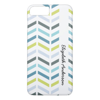 Coque iPhone 7 Plus Preppy Zigzag Aqua et Chevrons verts avec nom