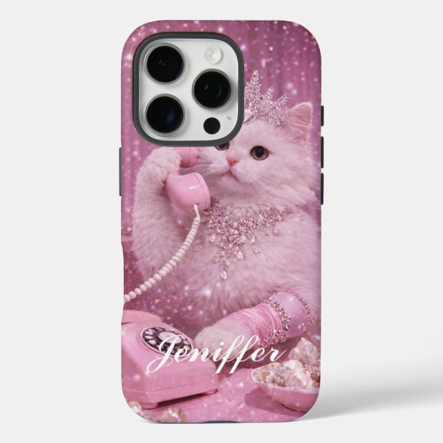 Coques Case-Mate iPhone Princesse Glamour Chat Utilisant le Téléphone (Verso)