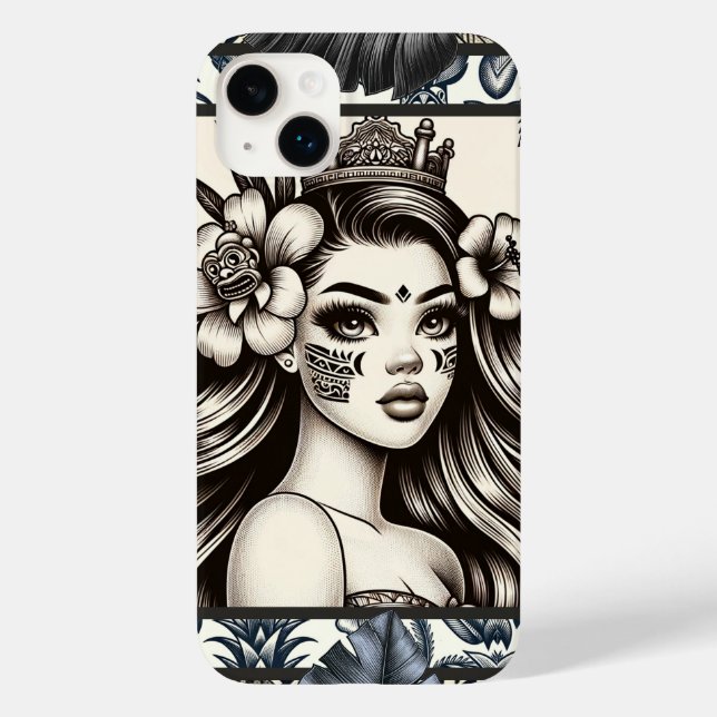 Coques Case-Mate iPhone Princesse Polynésienne Fleur Tribale Bleue (Verso)