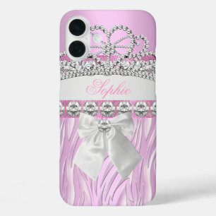 Coque Pour iPhone 16 Plus Princesse rose Zebra Tiara Diamond Girly