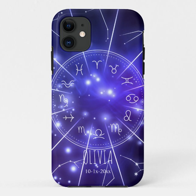 Coques Case-Mate iPhone Product: Personalized Luminous Blue Cosmic Zodiac  (Dos)