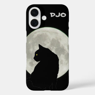 Coque Pour iPhone 16 Profil de chat noir pleine lune