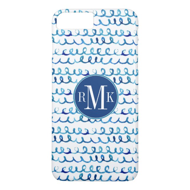 Coques Case-Mate iPhone Profil onduleux d'aquarelle bleue peinte à la main (Dos)