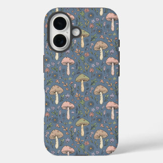 Coque Pour iPhone 16 Profonde Motif Sans Couture de Champignons Gris Ar