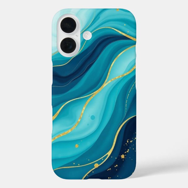 Coques Case-Mate iPhone Profondeurs azur avec veines dorées (Verso)