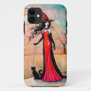 Coque iPhone 11 Promenade d'automne Halloween sorcière noir chat a