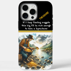 Coque iPhone 16 Pro Max Prospection dorée au bord de la rivière à l'aube
