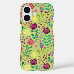 Coque Pour iPhone 16 Protea Floral Block Imprimer Millefleur vert pâle