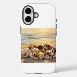Coque Pour iPhone 16 Protège-téléphone chiots sur la plage