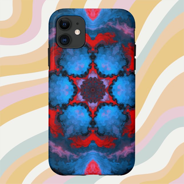 Coques Case-Mate iPhone Psychédélique Hippie Fleur Bleu et Rouge (Créateur téléchargé)