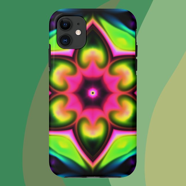 Coques Case-Mate iPhone Psychédélique Hippie Fleur rose jaune et vert (Créateur téléchargé)