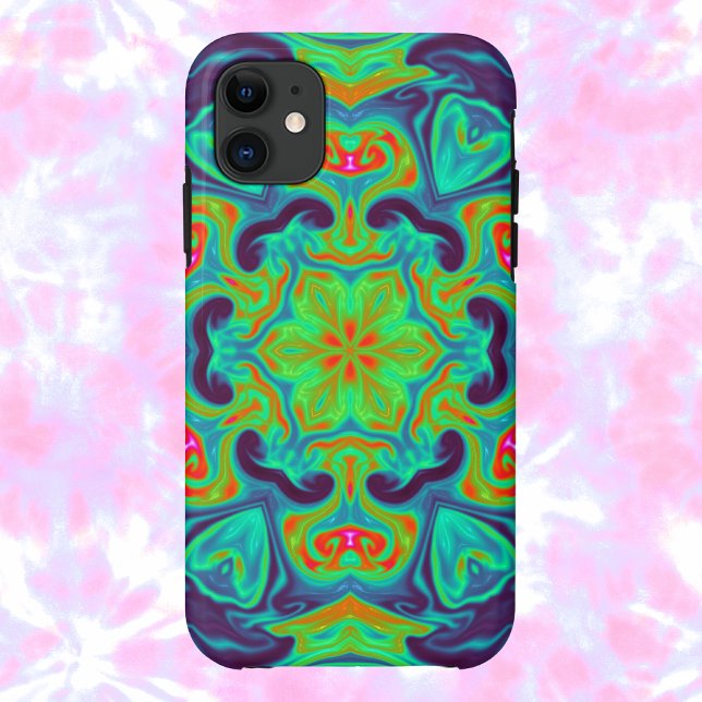 Coques Case-Mate iPhone Psychédélique Mandala Fleur Vert Bleu et Rouge (Créateur téléchargé)