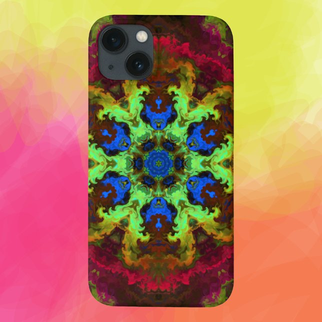 Coques Case-Mate iPhone Psychédélique Mandala Fleur Vert Bleu et Rouge (Créateur téléchargé)