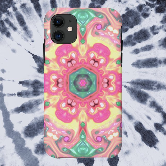 Coques Case-Mate iPhone Psychédélique Mandala Flower vert rose et jaune (Créateur téléchargé)