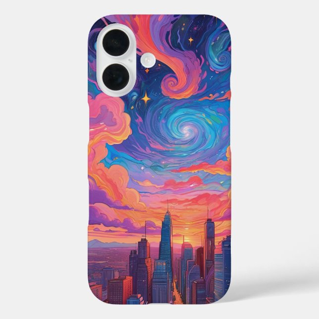 Coques Case-Mate iPhone Psychédélique pastel ciel cityscape téléphone case (Verso)