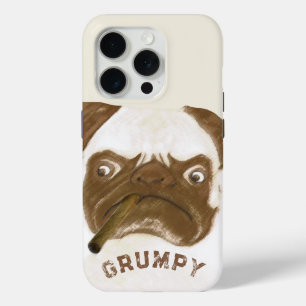 Coque iPhone 15 Pro Puggy Grumpy personnalisée avec Cigar