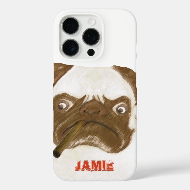 Coques Case-Mate iPhone Puggy Grumpy personnalisée avec Cigar (Verso)