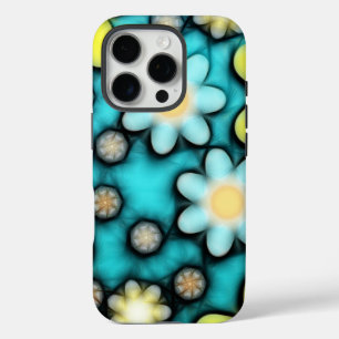Coque iPhone 16 Pro Puissance des fleurs jaunes et bleues