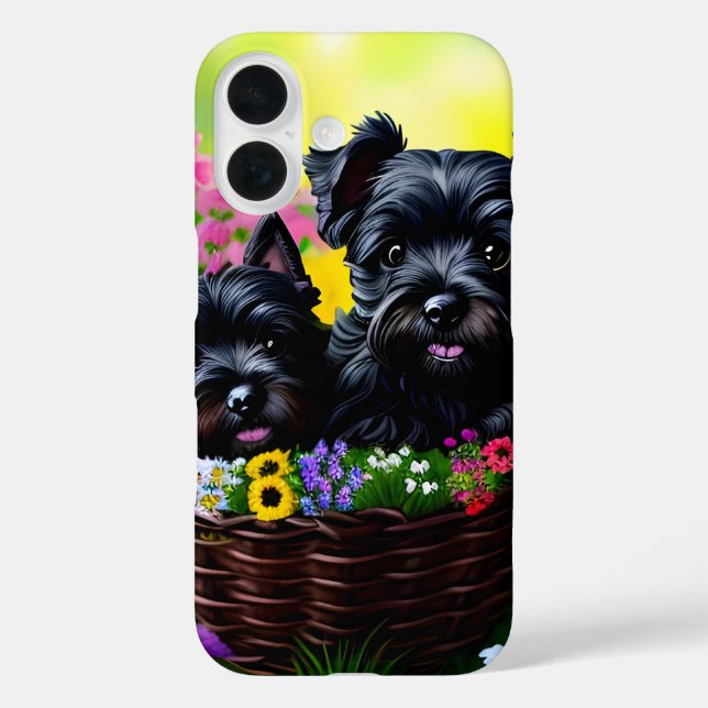 Coques Case-Mate iPhone Puppies écossaises mignonnes dans le panier à fleu (Verso)