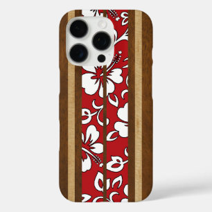Coque iPhone 16 Pro Pupukea Hibiscus Hawaiian Faux Wood Surf board Rou