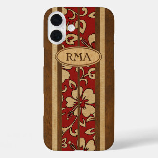 Coque Pour iPhone 16 Plus Pupukea Vintage Hawaii Monogramme Faux Surf en boi
