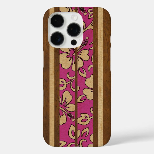 Coques Case-Mate iPhone Pupukea Vintage Hawaiian Faux Wood Surf board rose (Verso)