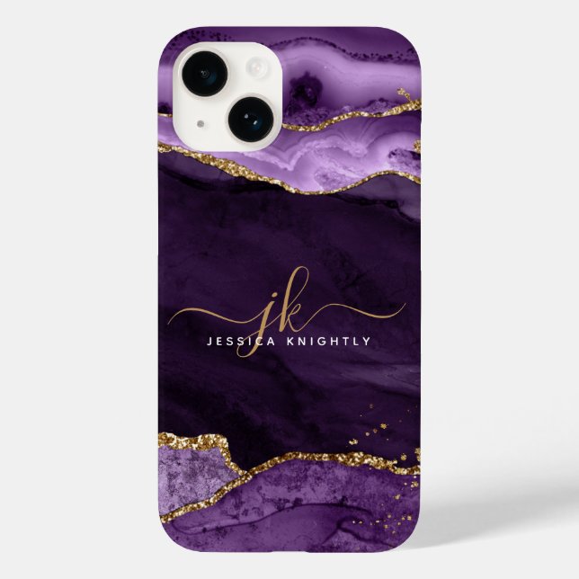 Coques Case-Mate iPhone Purple Agate Gold Parties scintillant Script Nom d (Verso)