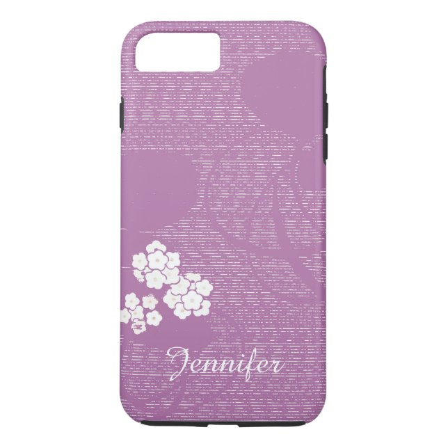 Coques Case-Mate iPhone Purple and White Flowers Minimum, script nom (Dos)