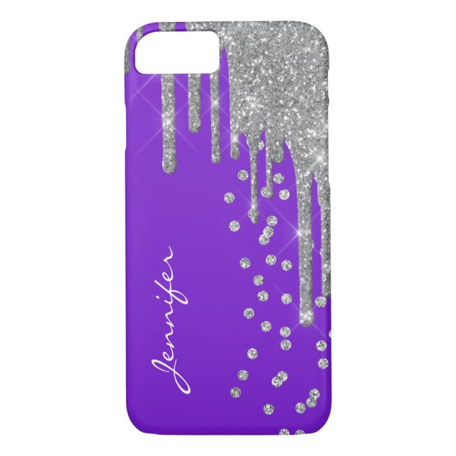 Coques Case-Mate iPhone Purple avec Parties scintillant argent lecteurs iP (Dos)