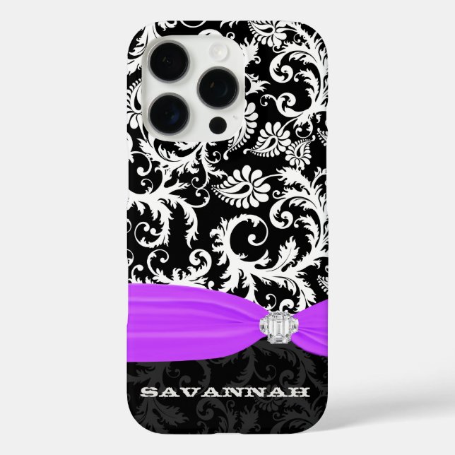 Coques Case-Mate iPhone Purple Blanc Plus N'Imprimé couleur Damas Cristal (Verso)